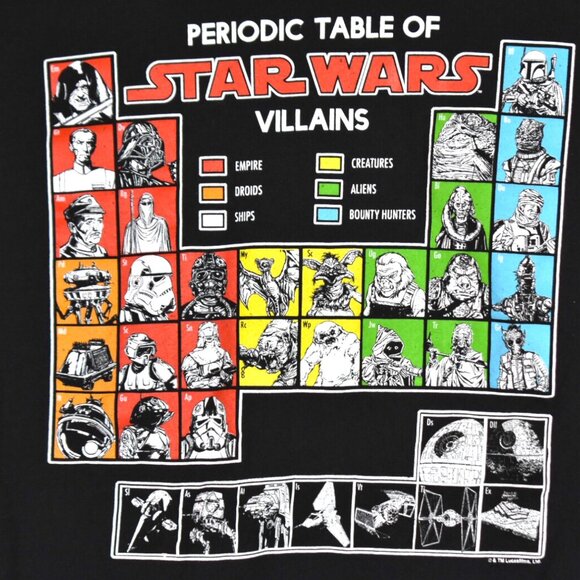 Star Wars Shirt M Adult Unisex Black Periodic Table Villains VFifthSun Graphic - Picture 2 of 7